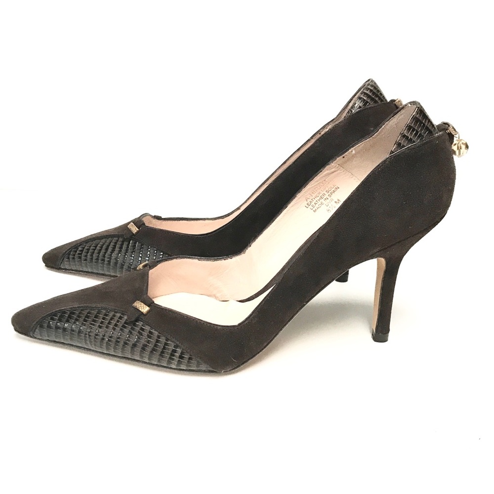 Albert Nipon: Brown Suede/Croc Leather Heels